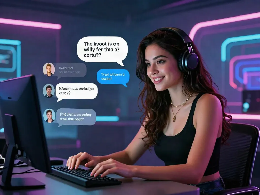 AI porn chat scene featuring a futuristic character engaged in conversation, showcasing vibrant digital elements.